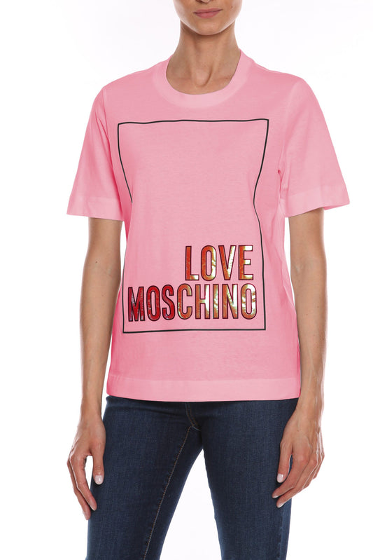 Fluorescent Logo Print Cotton Tee in Pink