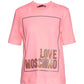 Fluorescent Logo Print Cotton Tee in Pink