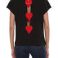 Chic Black Cotton Tee with Heart Details