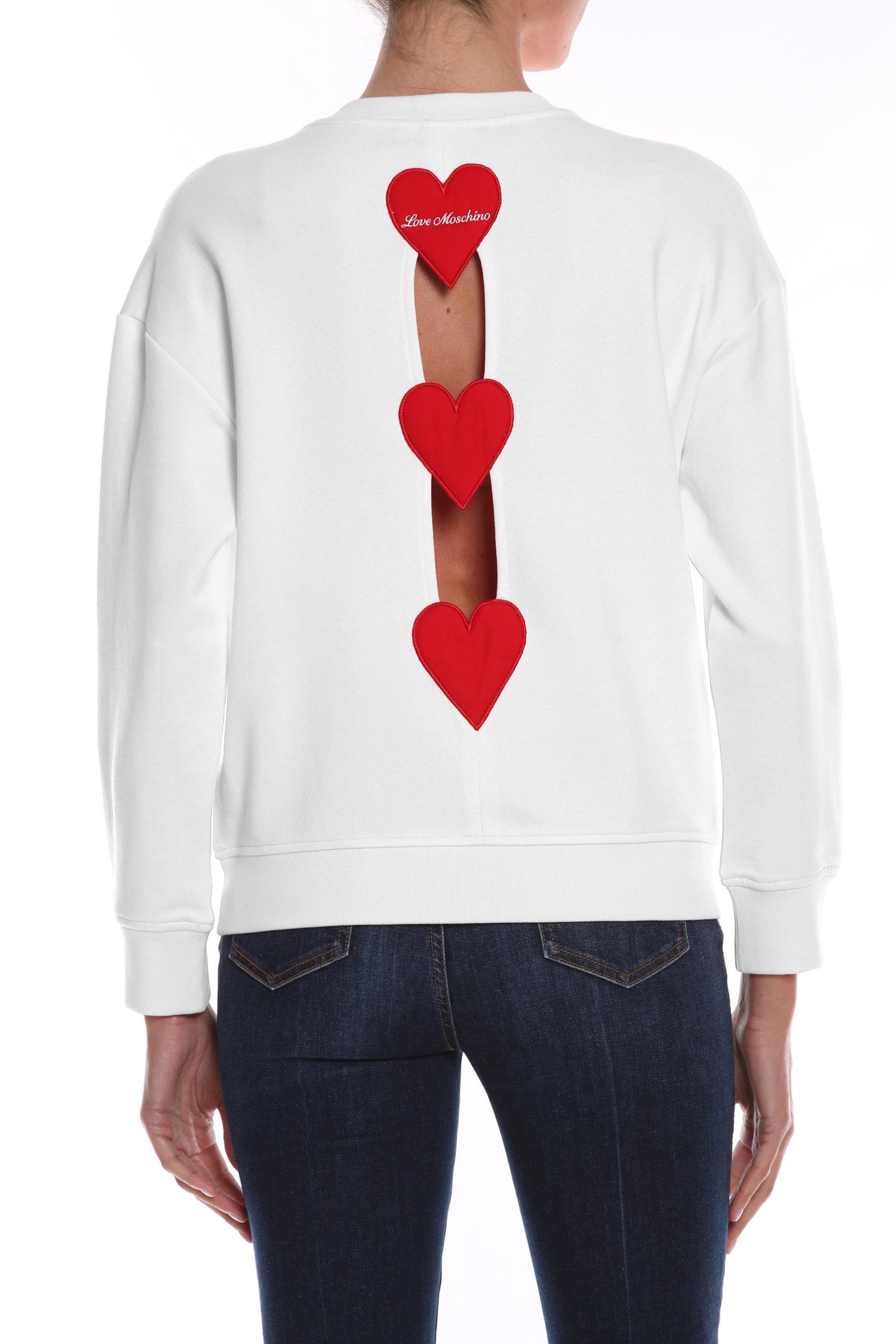 Embroidered Heart Back Slit Cotton Sweater