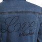 Chic Beaded Denim Jacket with Rhinestone Logo