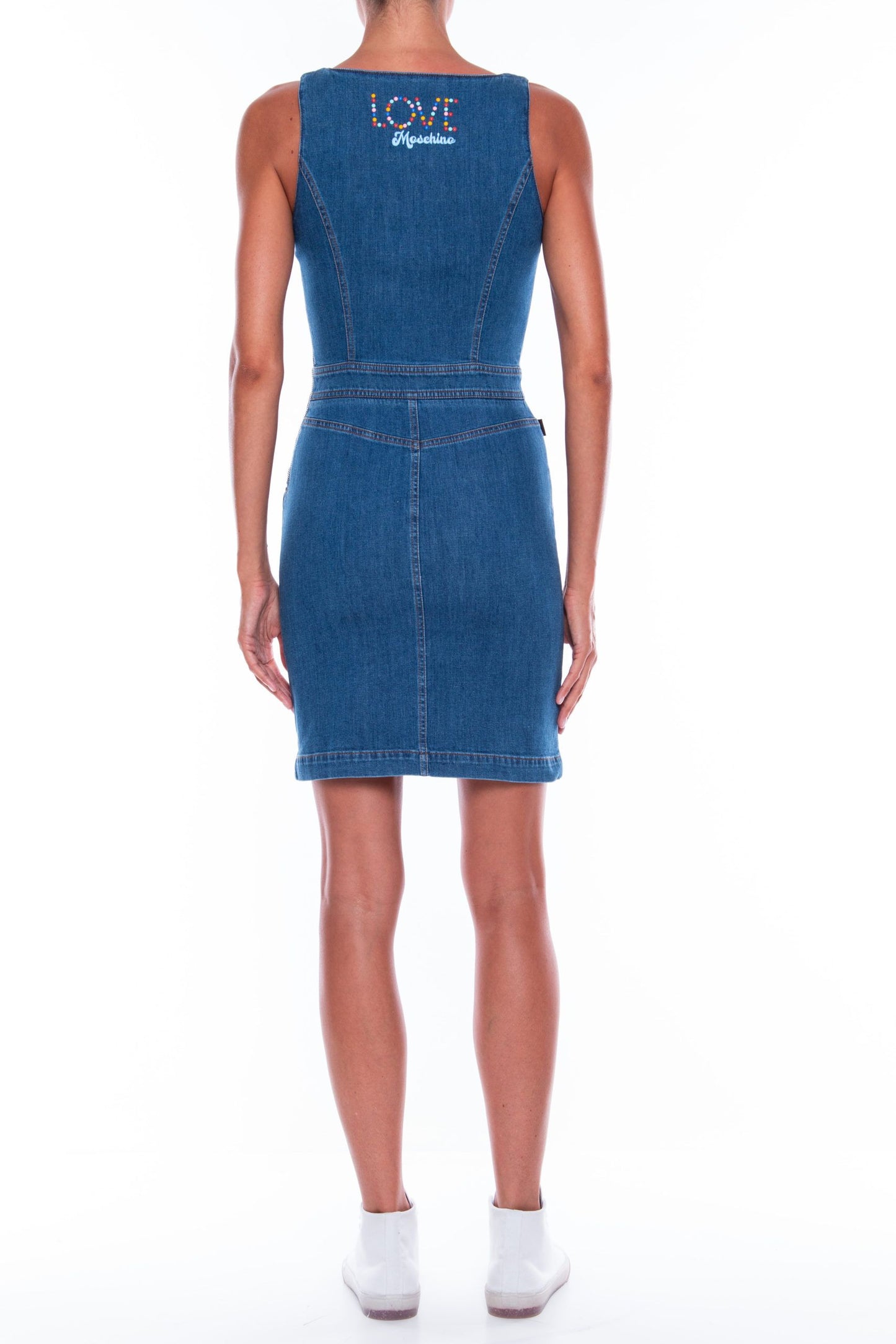 Chic Sleeveless Denim Dress with Beaded Logo