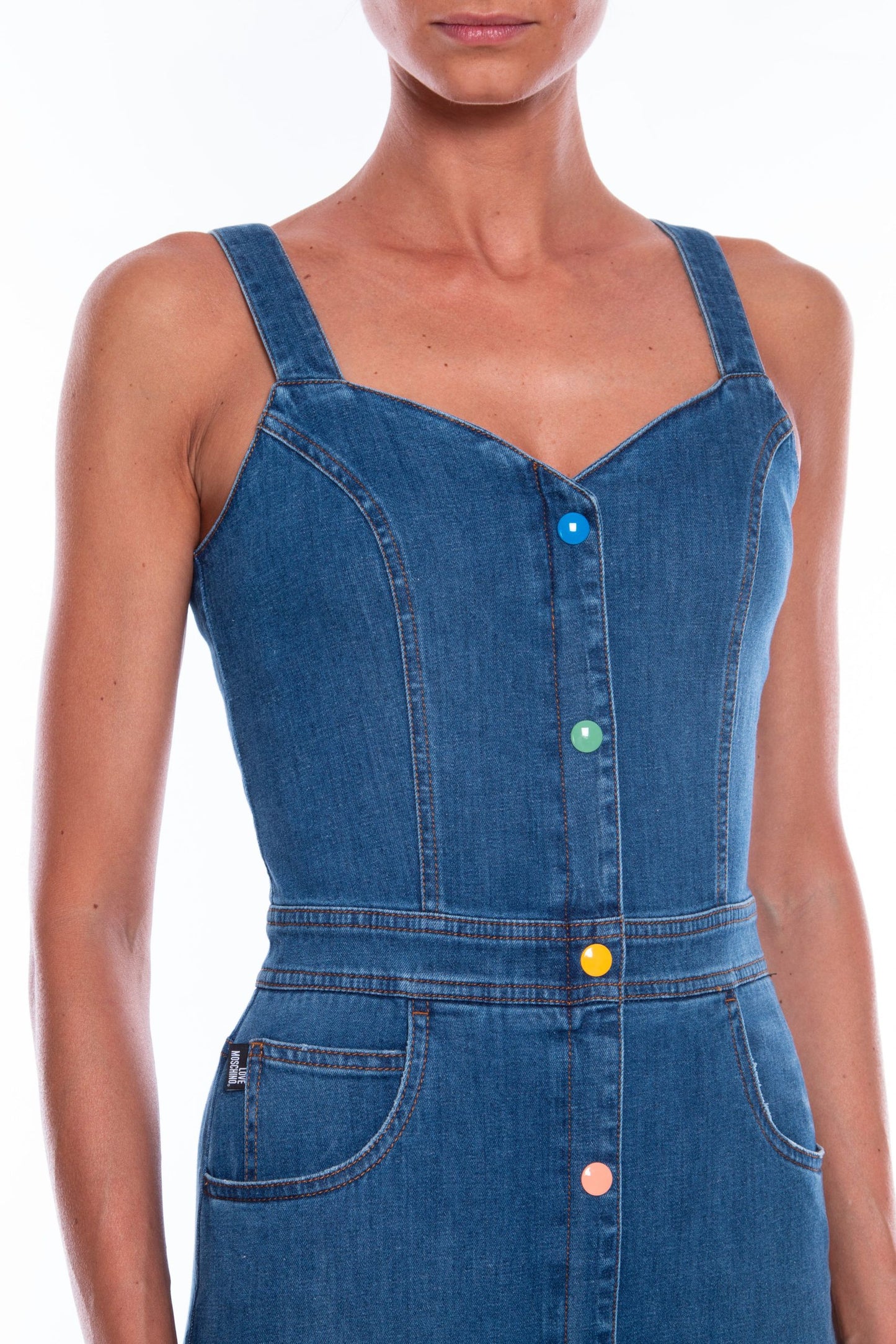 Chic Sleeveless Denim Dress with Beaded Logo