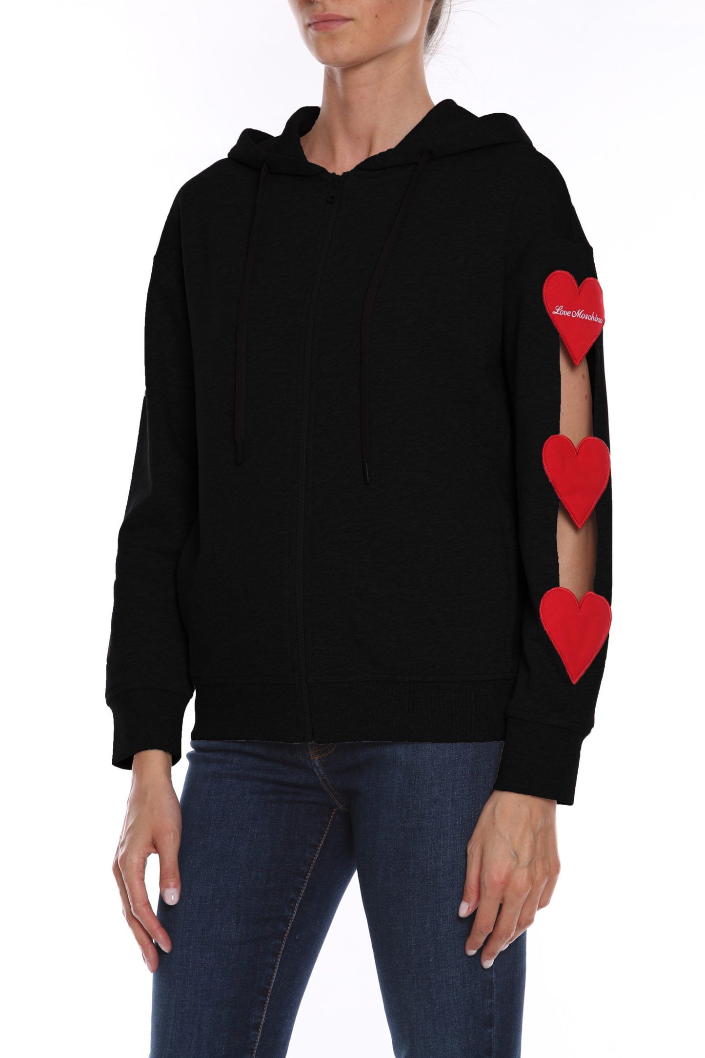 Embroidered Hearts Hooded Cotton Sweatshirt