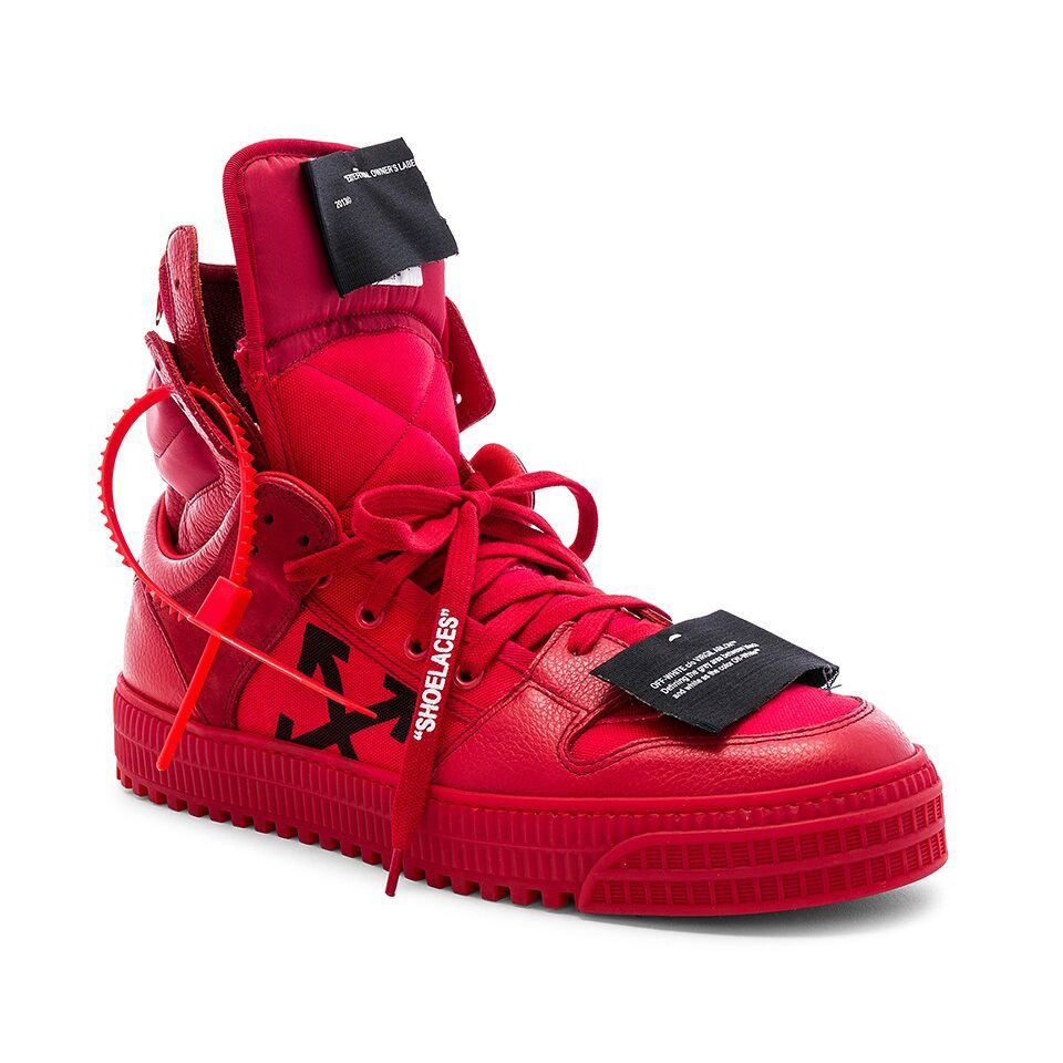 Red High-Top Calfskin Cotton Sneakers