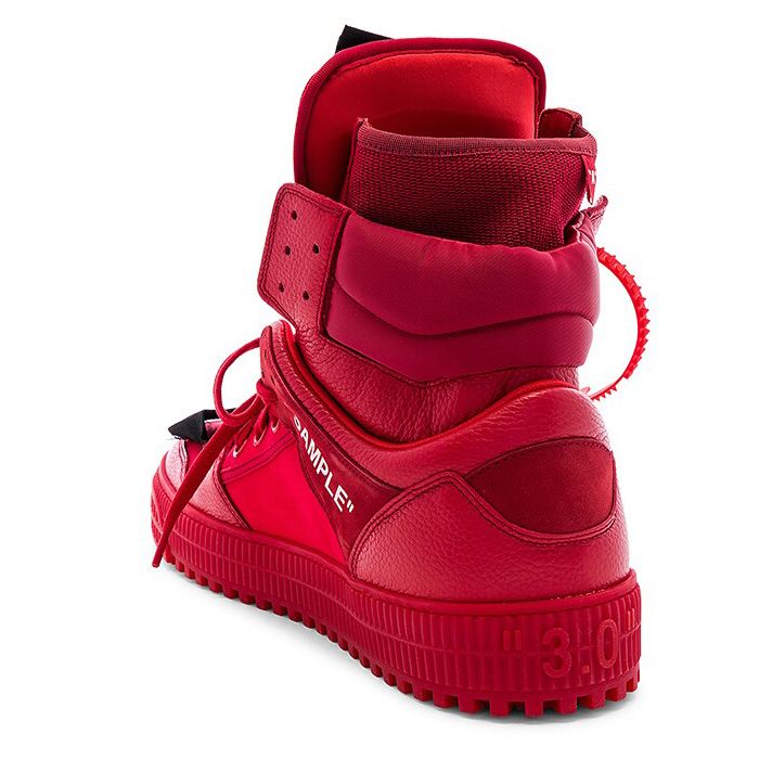 Red High-Top Calfskin Cotton Sneakers