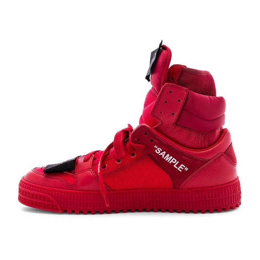 Red High-Top Calfskin Cotton Sneakers