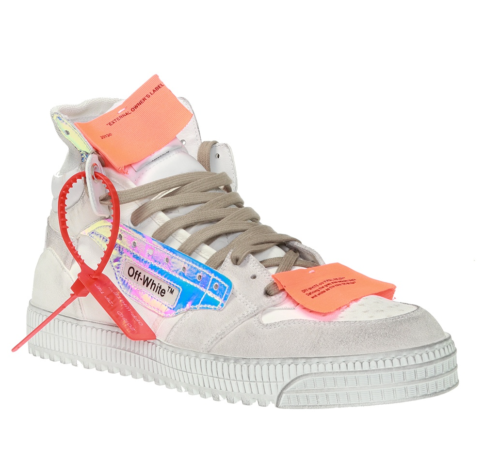 Iridescent High-Top Sneakers in White Leather