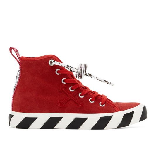 Red Suede High-Top Sneakers with Striped Sole