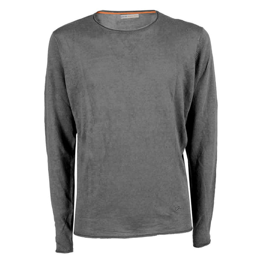 Chic Gray Cotton Crew Neck Sweater for Men