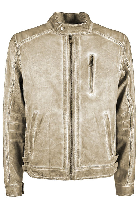 Chic Beige Multipocket Eco-Leather Jacket