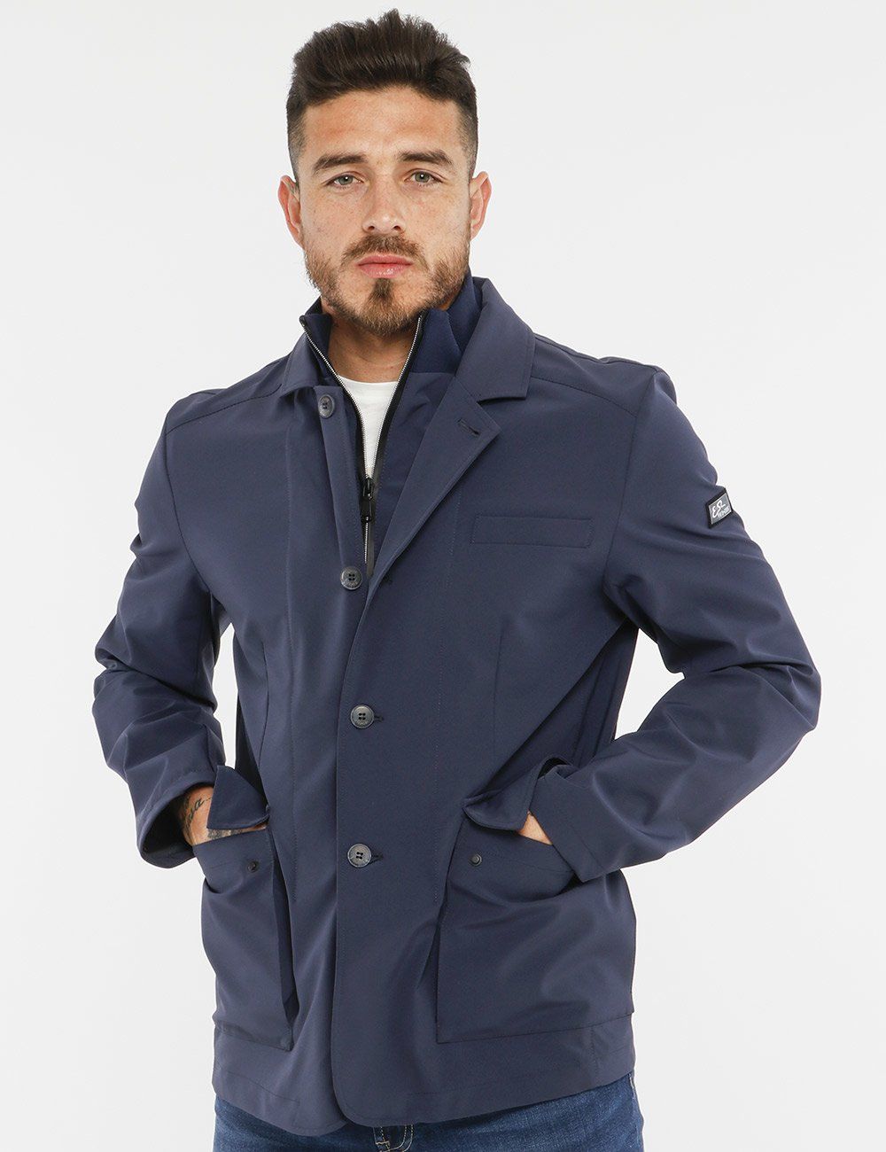 Elegant Blue Windbreaker with Inner Waistcoat