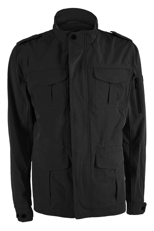 Sleek Black Windbreaker - Technical Fabric with Zip Detail