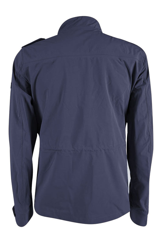 Sleek Blue Windbreaker with Multi-Pocket Design