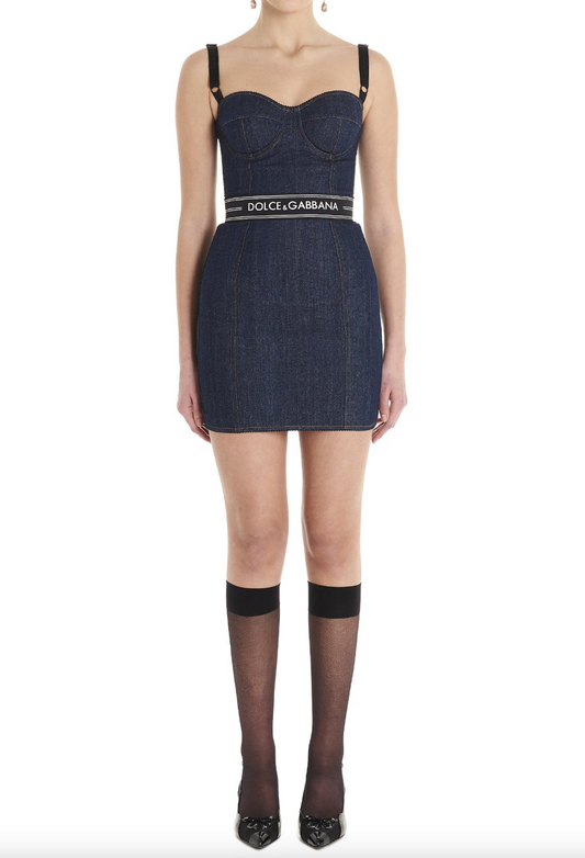 Chic Blue Denim Logo Dress