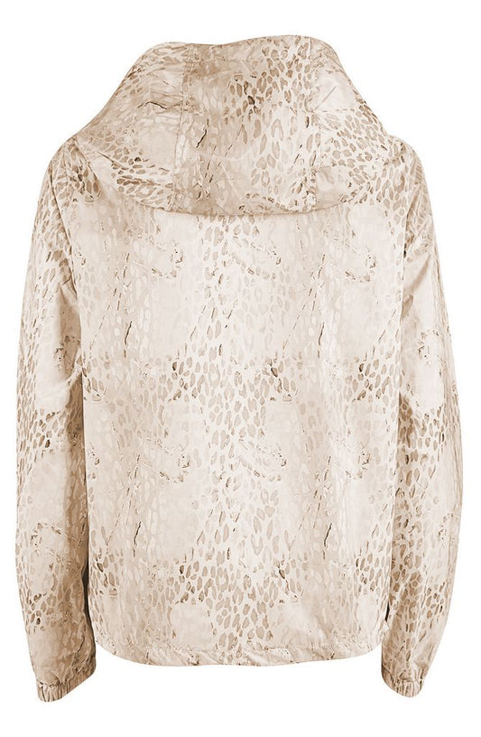 Chic Beige Hooded Jacket with Snakeskin Print