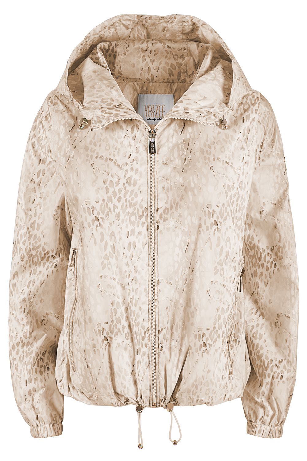 Chic Beige Hooded Jacket with Snakeskin Print