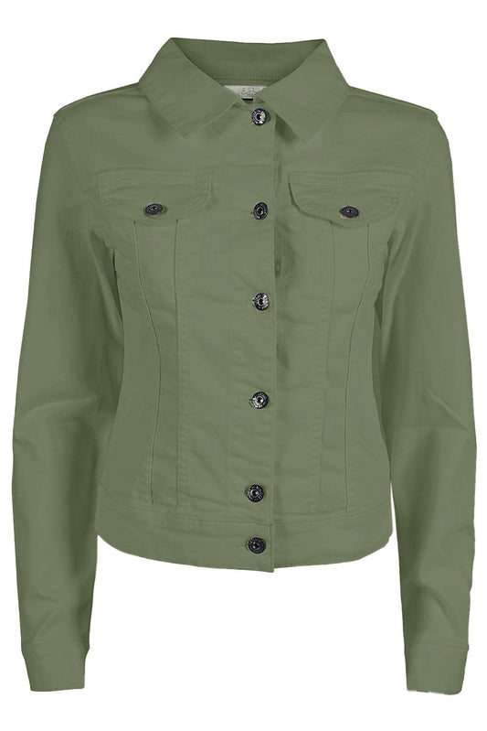 Military Green Denim Jacket with Button Closure