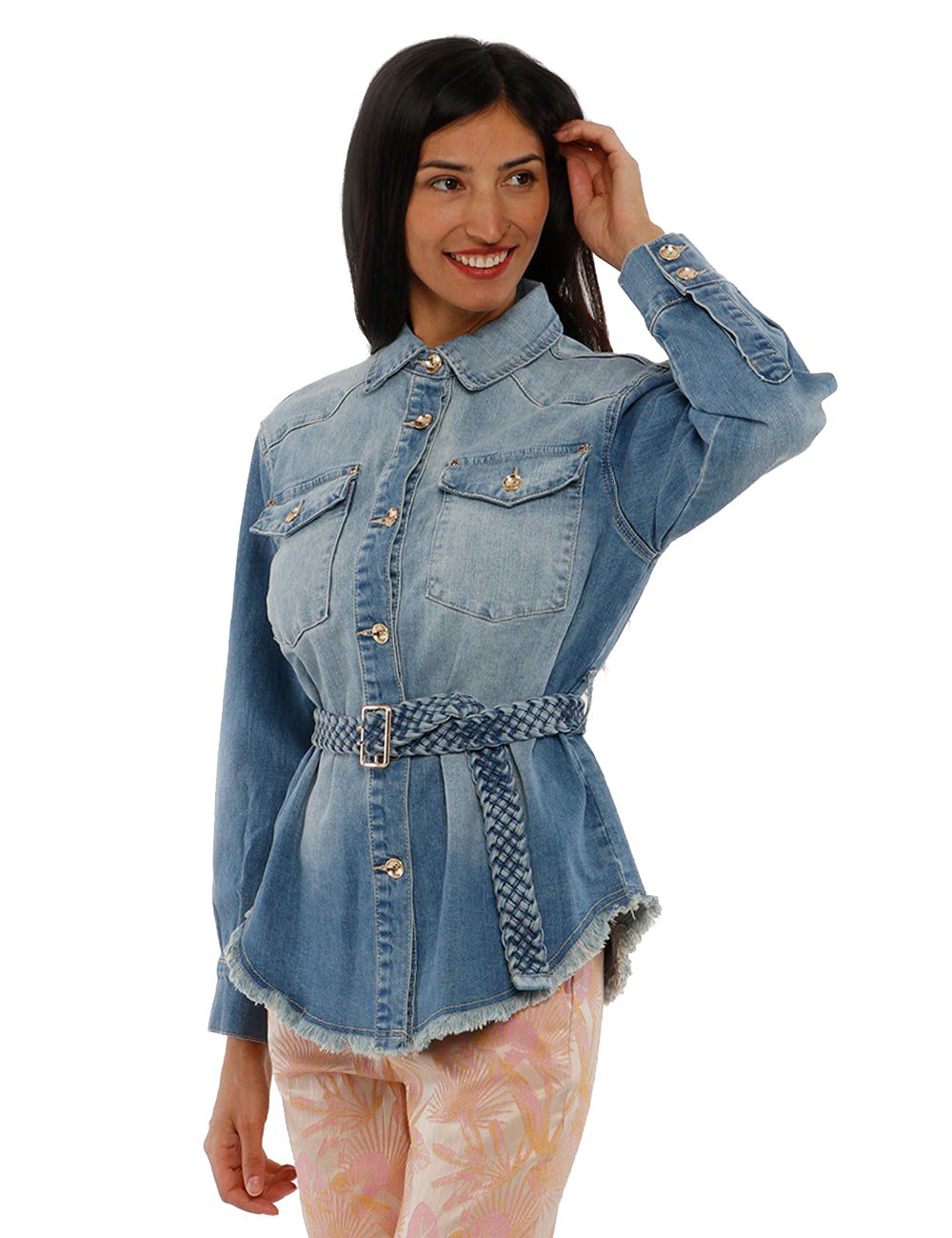 Chic Denim Ribbon Belt Jacket