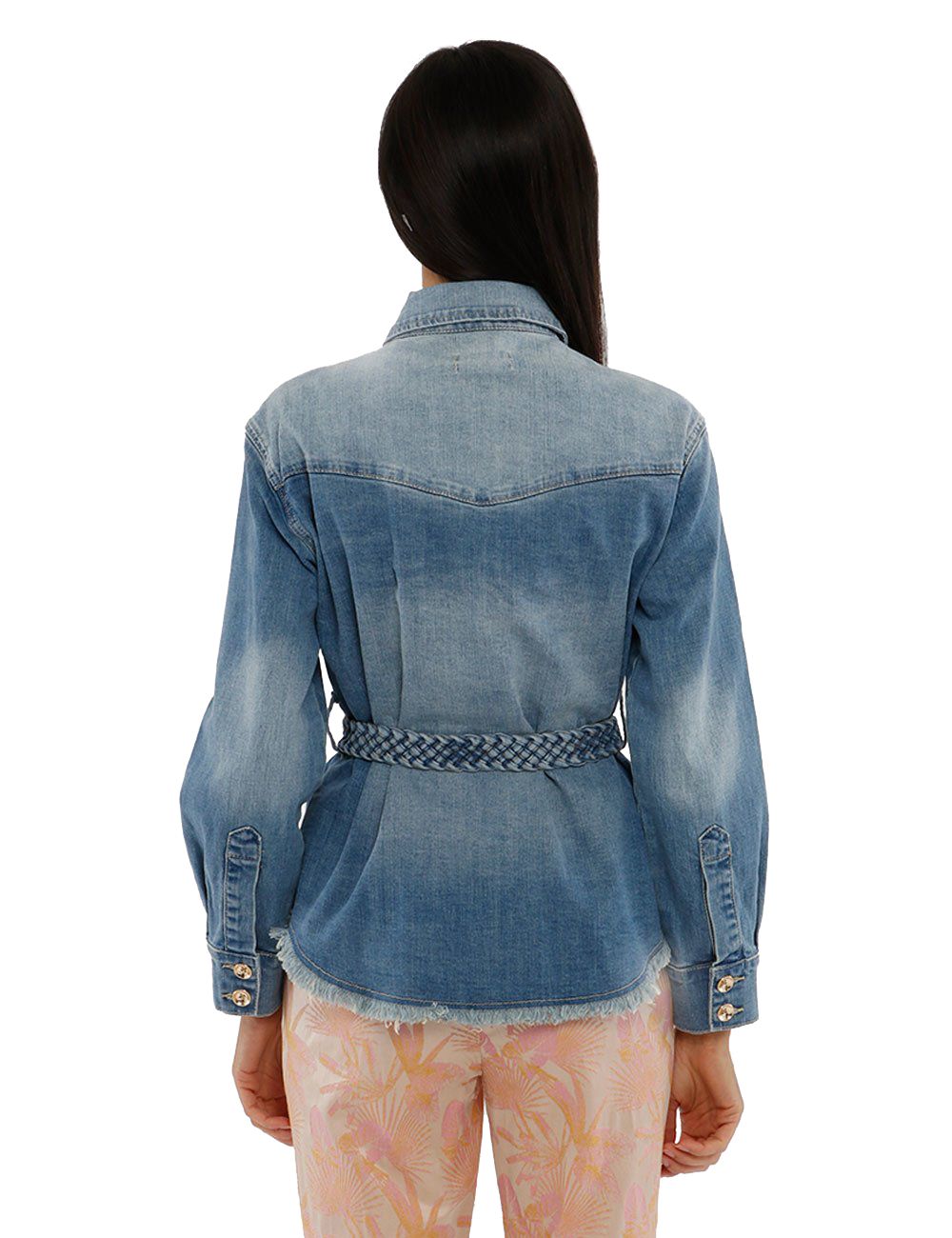 Chic Denim Ribbon Belt Jacket