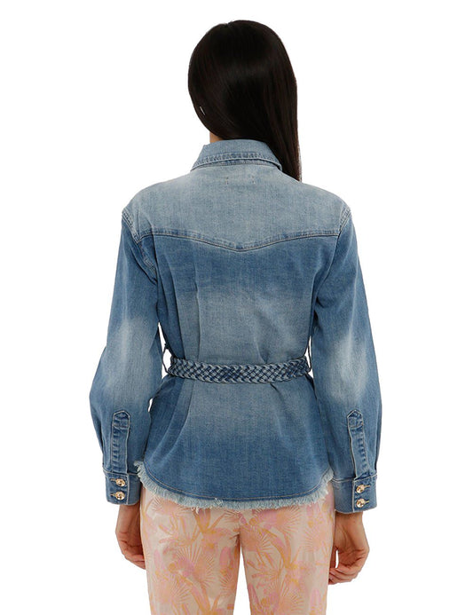 Chic Denim Ribbon Belt Jacket