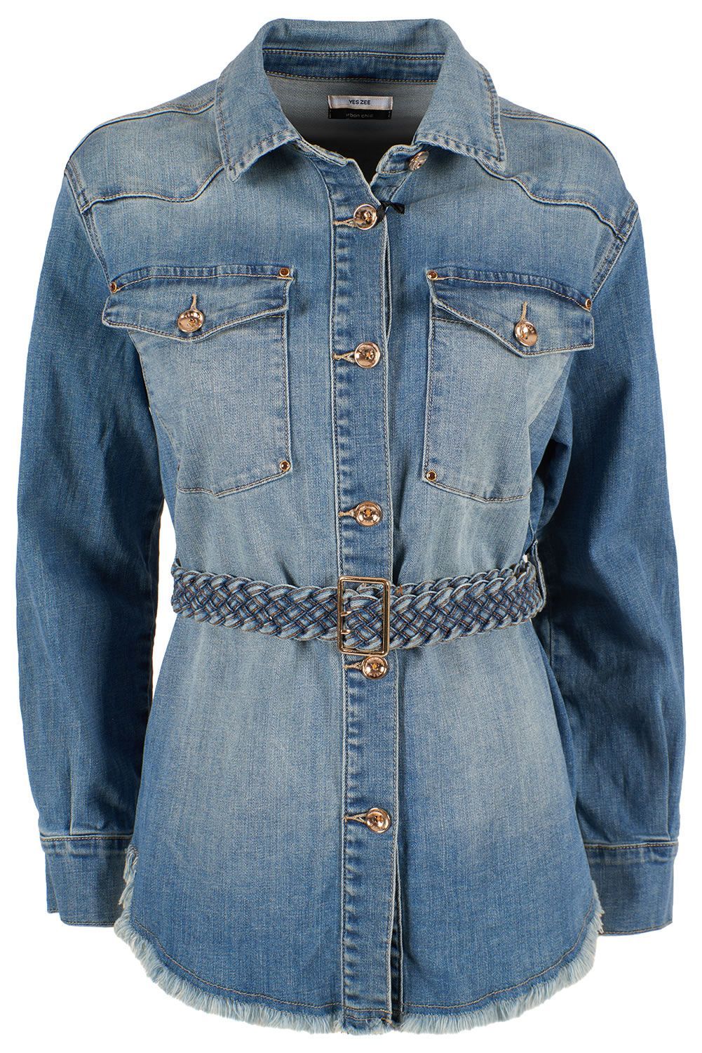 Chic Denim Ribbon Belt Jacket