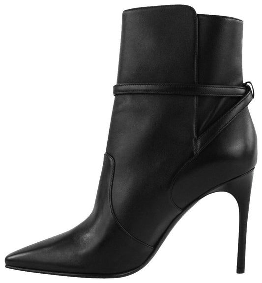 Chic Black Calfskin Ankle Boots with Sleek Pointed Toe