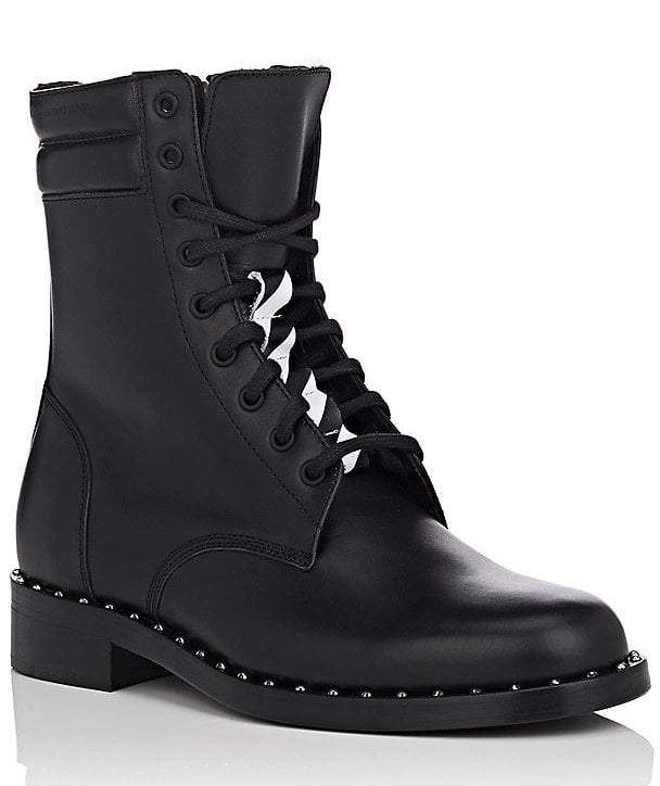 Studded Calfskin Lace-Up Ankle Boots