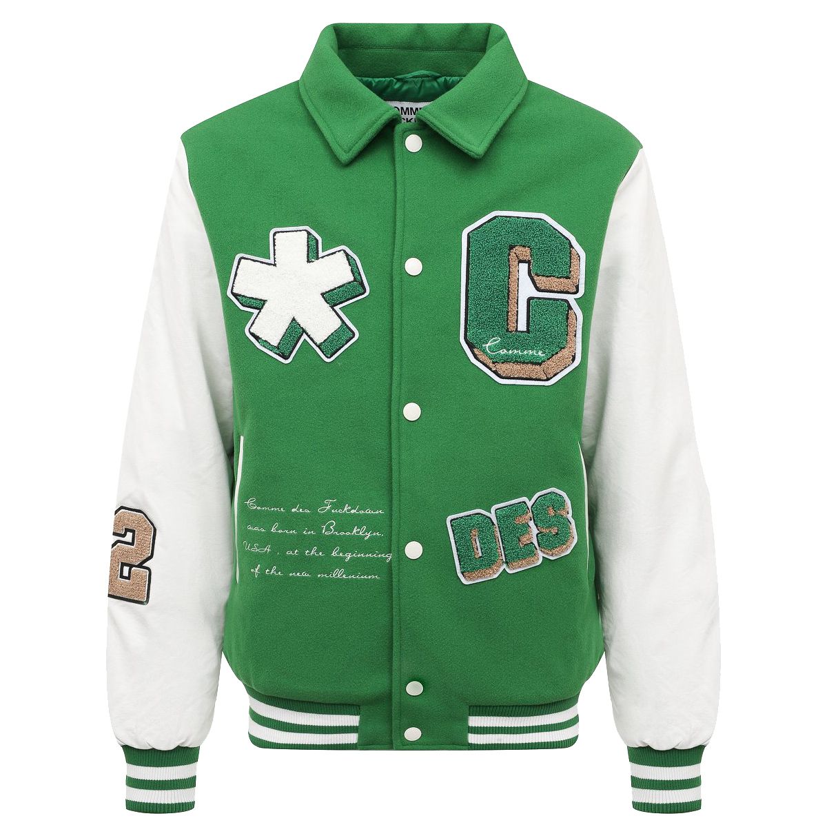 Eco-Leather Varsity Jacket with Iconic Appliques