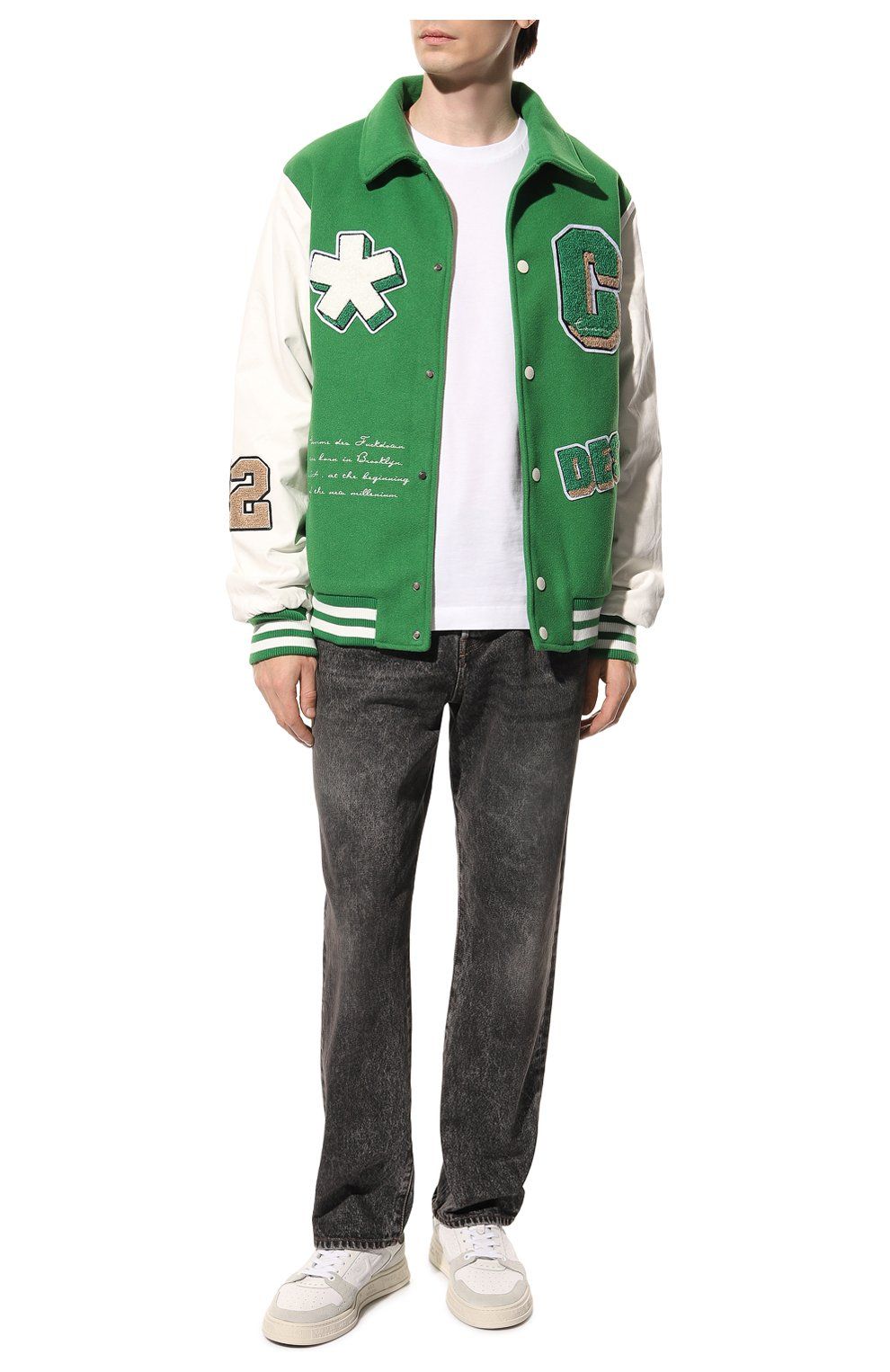 Eco-Leather Varsity Jacket with Iconic Appliques