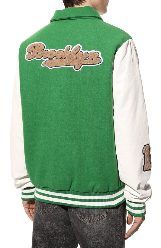 Eco-Leather Varsity Jacket with Iconic Appliques