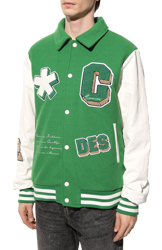 Eco-Leather Varsity Jacket with Iconic Appliques