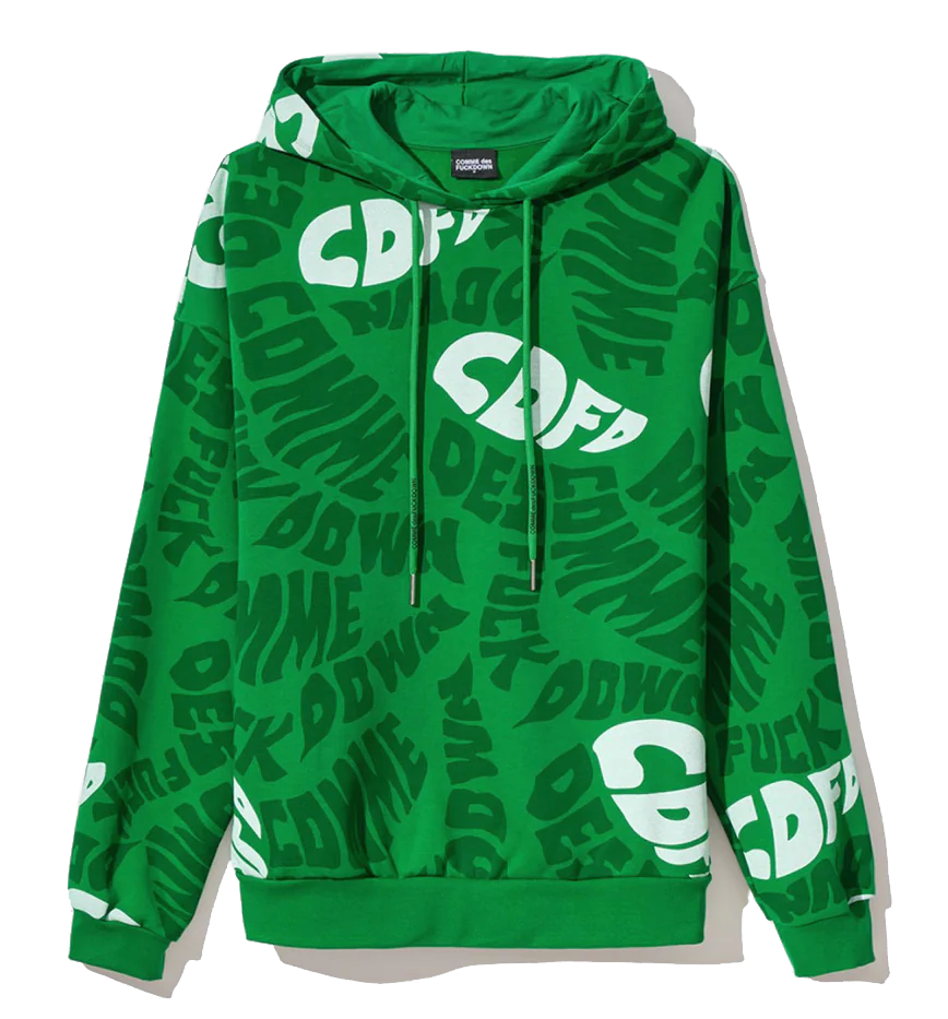 Urban Edge Green Cotton Hoodie with Bold Prints