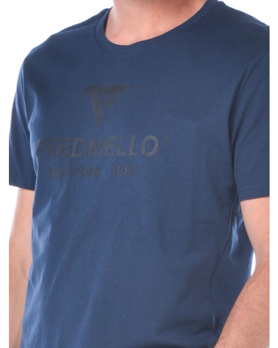 Chic Blue Cotton Tee with Rubber Logo