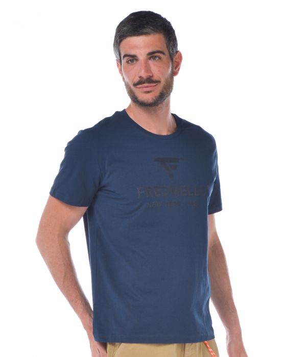 Chic Blue Cotton Tee with Rubber Logo