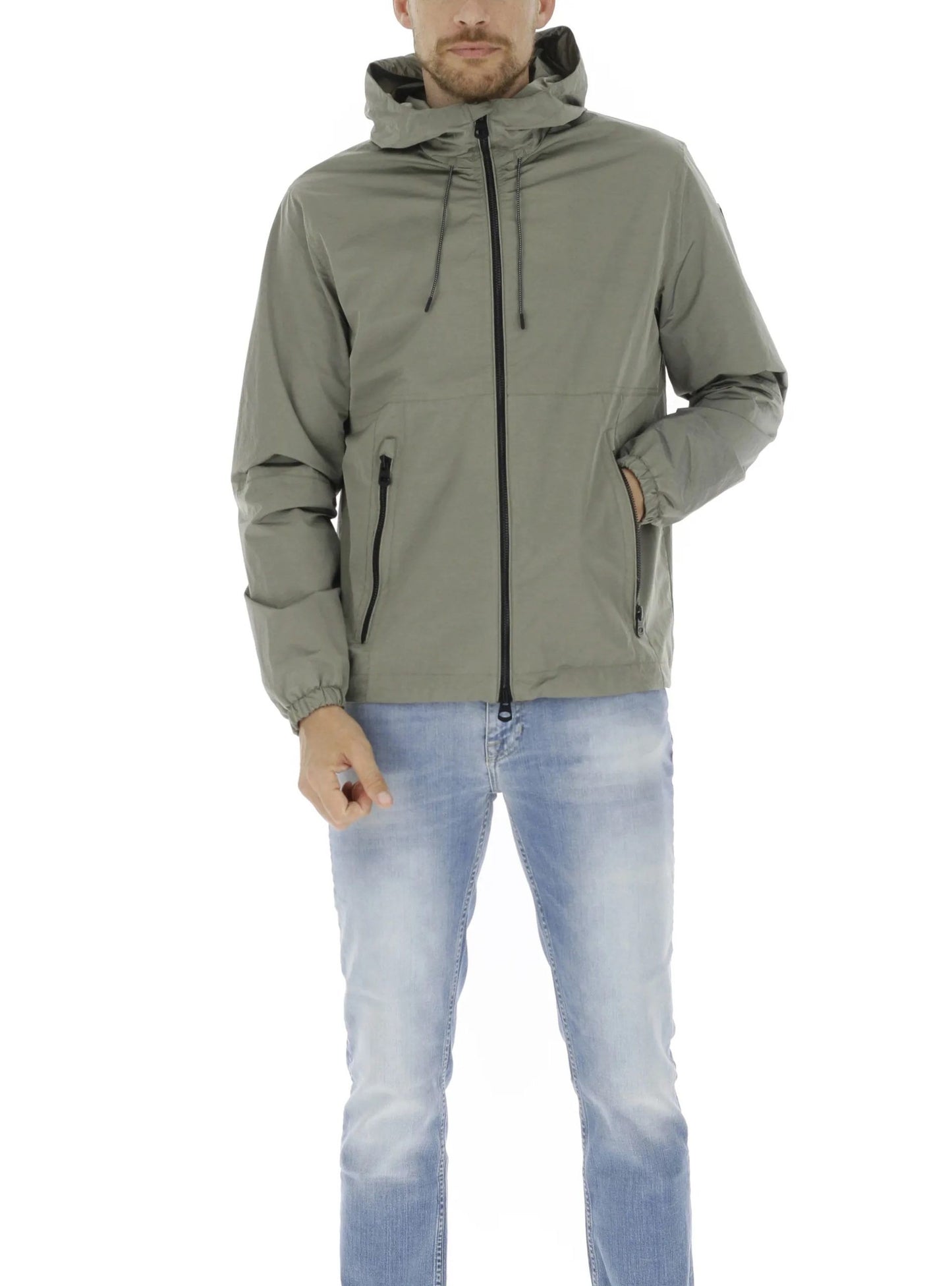 Beige Windproof Hooded Jacket for Men