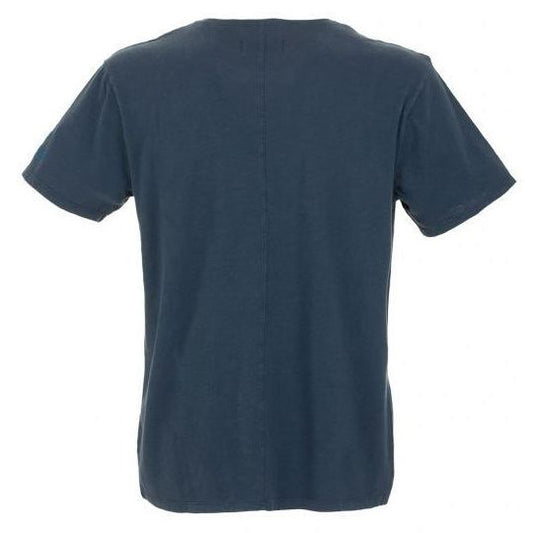 Vintage Charm Blue Crew Neck Tee with Pocket