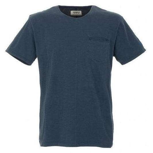 Vintage Charm Blue Crew Neck Tee with Pocket