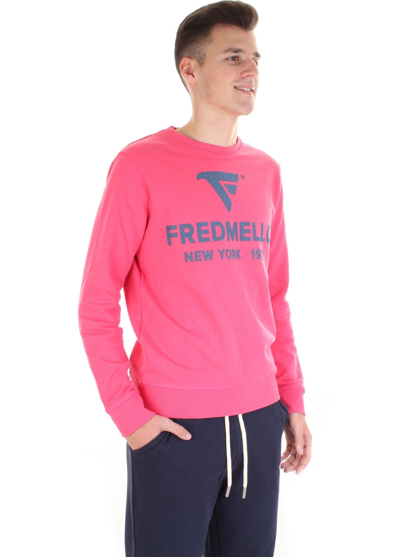 Fuchsia Crew Neck Cotton Sweatshirt with Logo