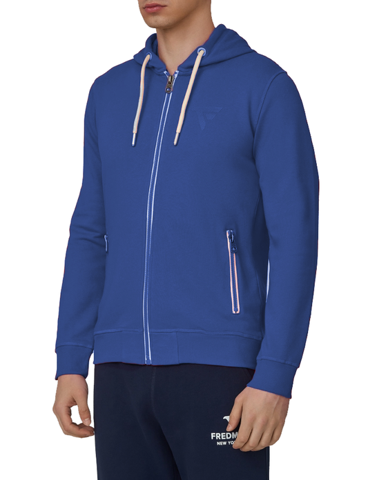 Chic Blue Hooded Sweatshirt with Rubber Logo