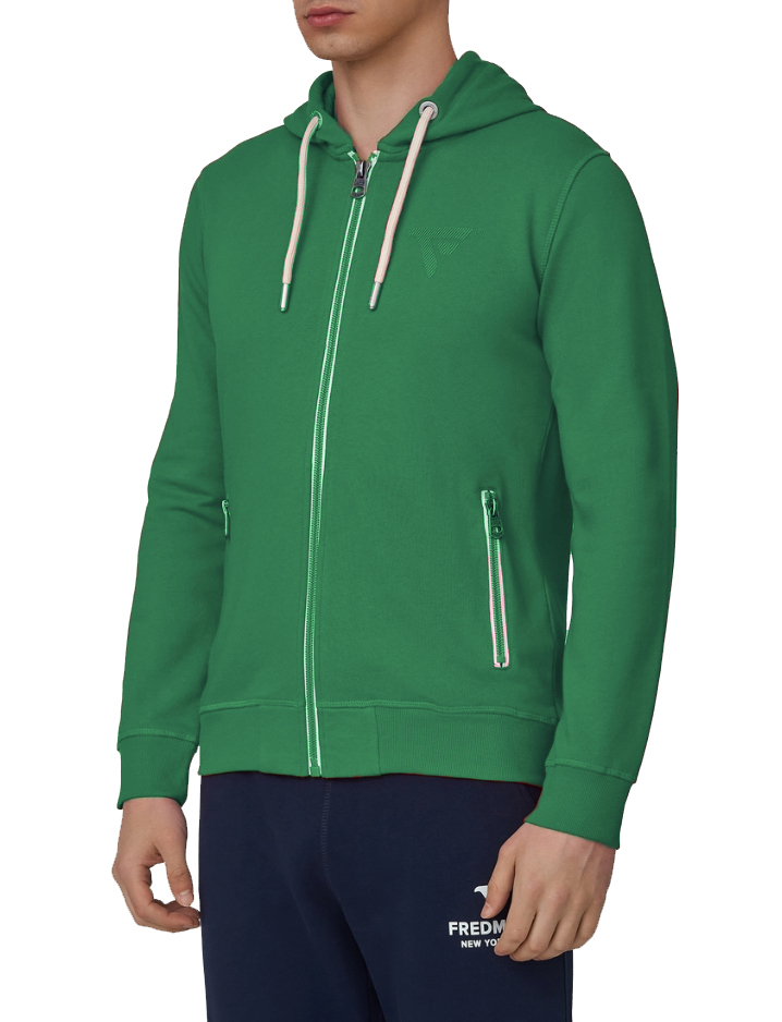 Chic Green Cotton Hooded Sweatshirt with Zip Closure