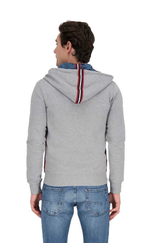 Chic Gray Hooded Zip Sweatshirt with Embroidered Logo