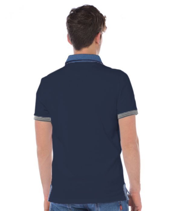 Chic Denim Collar Polo with Chest Logo