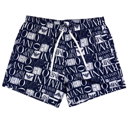 Chic Multilogo Swim Shorts in Blue