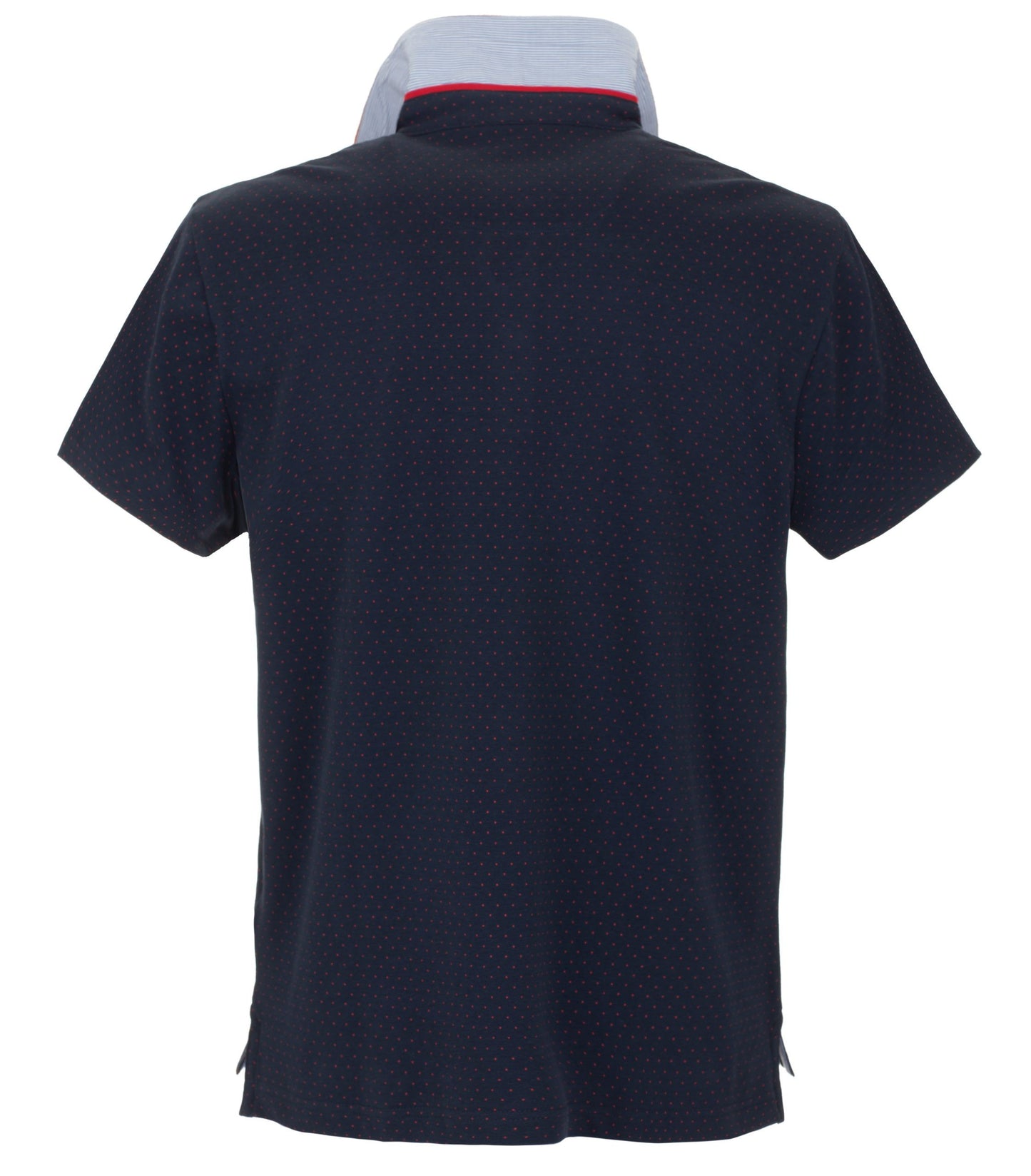 Chic Cotton Polo with Red Dot Prints & Contrasting Collar