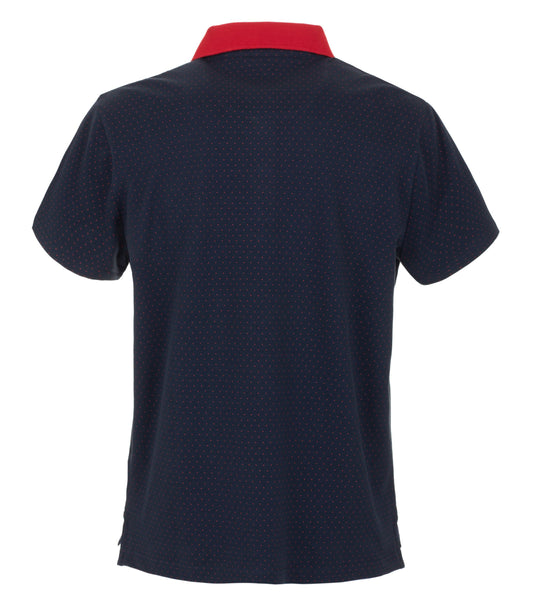 Chic Cotton Polo with Red Dot Prints & Contrasting Collar