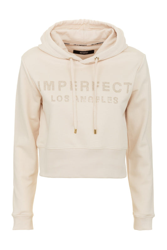 Beige Rhinestone Logo Hoodie