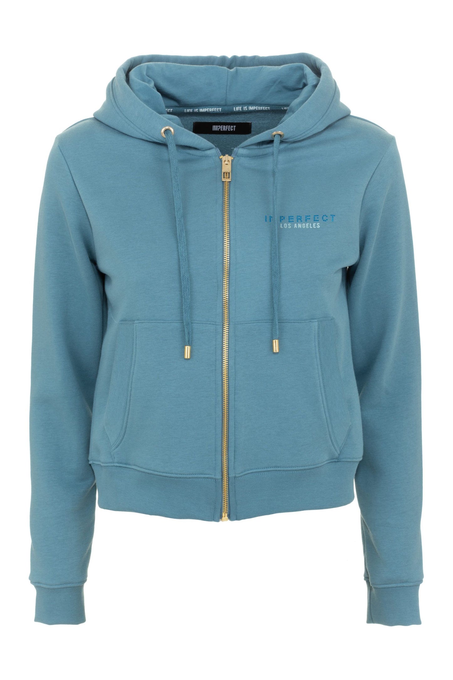 Chic Blue Zippered Cotton Hoodie