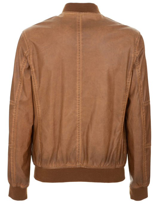 Chic Brown Faux Leather Zip Jacket