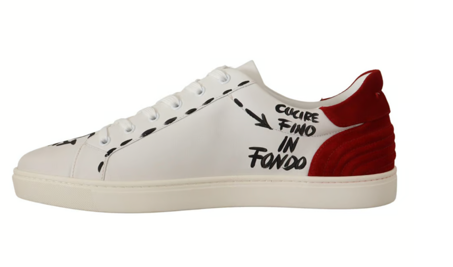 Elegant White Nylon Sneakers with Red Accents